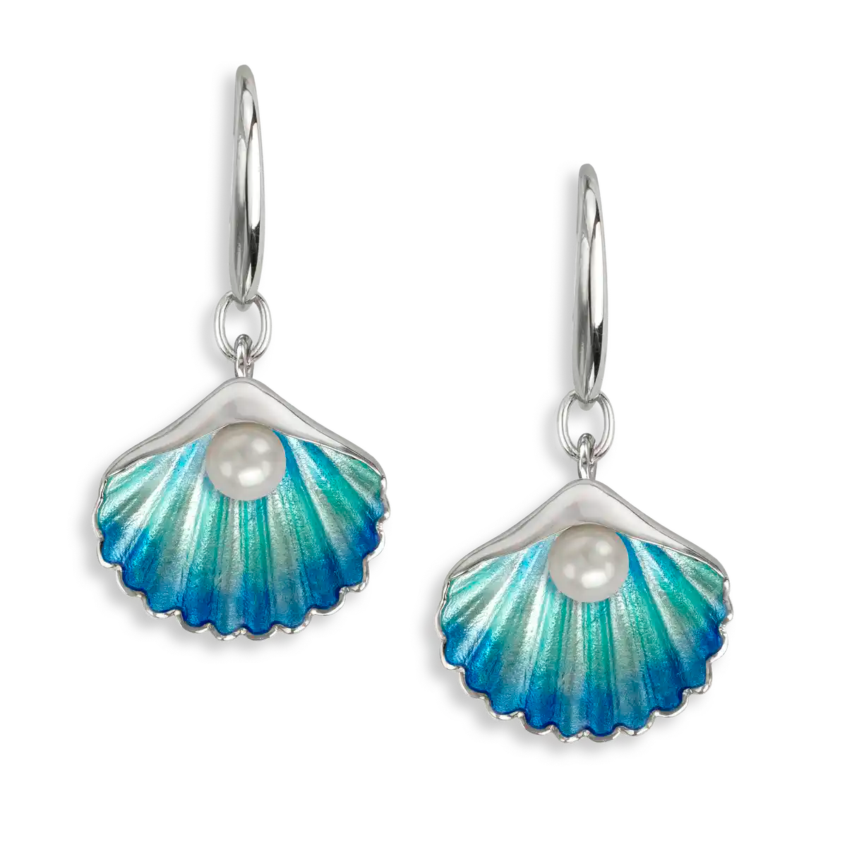 Blue Shell with Fresh Water Pearl Earrings