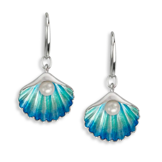 Blue Shell with Fresh Water Pearl Earrings