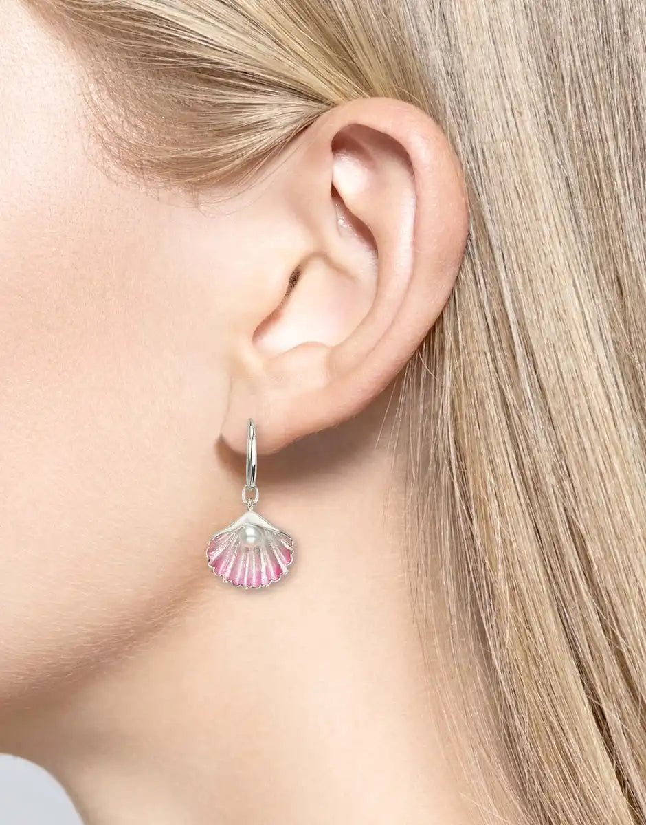 Pink Shell with Fresh Water Pearl Earrings