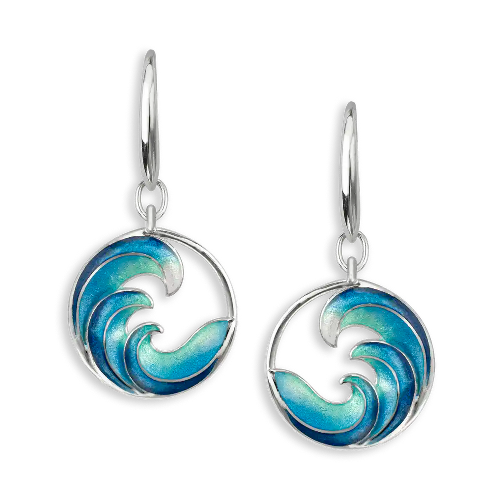 Blue Ocean Waves Wire Earrings - Sterling Silver