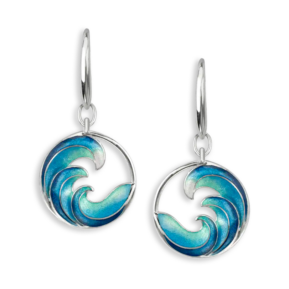 Sterling Silver Hand Painted Enamel Wave Earrings