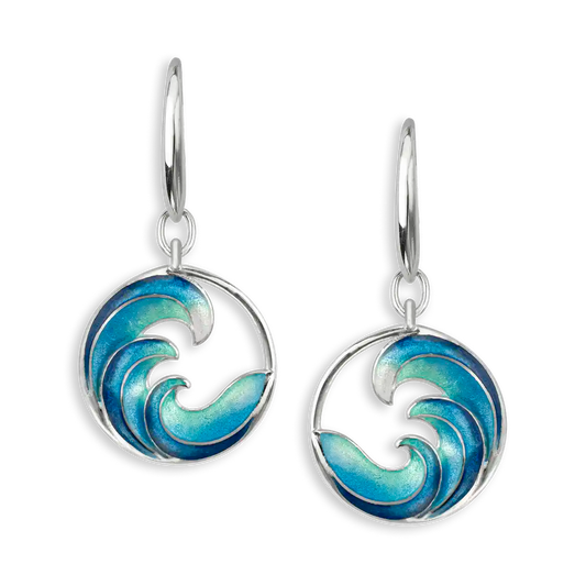 Sterling Silver Hand Painted Enamel Wave Earrings