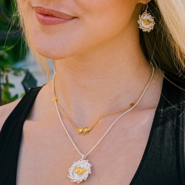 Bee and Honeycomb Necklace - Sterling or Gold Plated