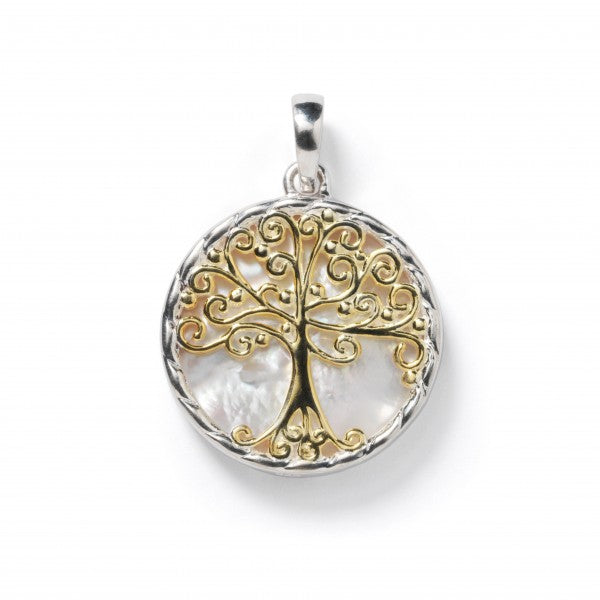 Mother of Pearl Oak Tree Pendant - Two Tone