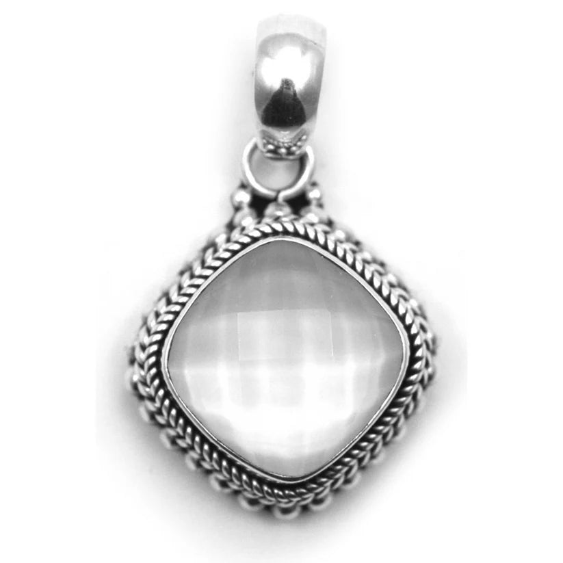 Bali Antique Checkerboard Gemstone Pendant - Sterling Silver