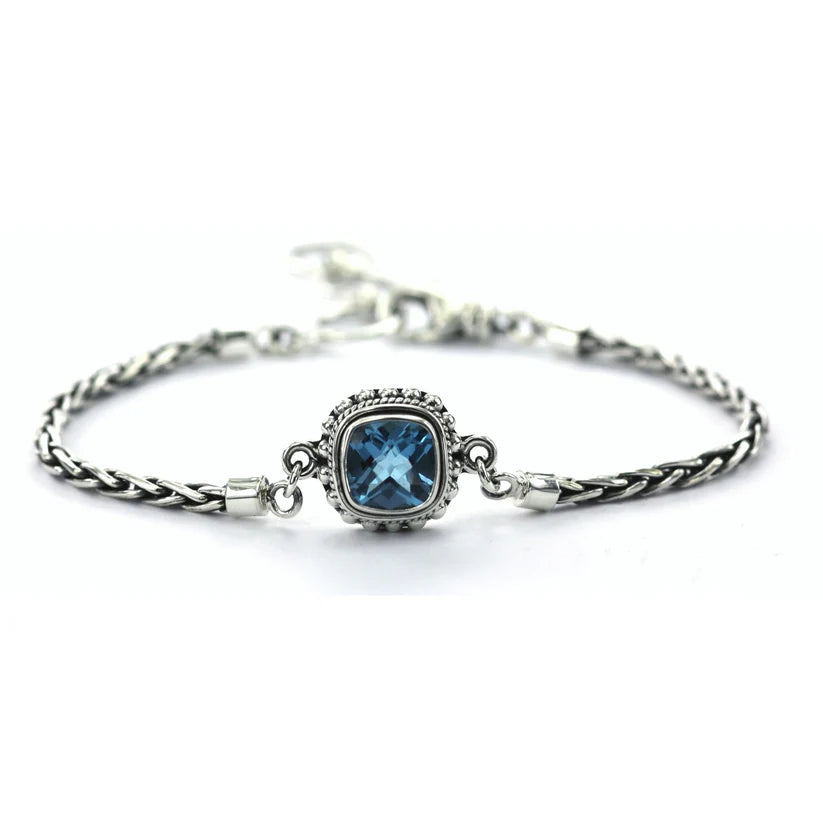 Gemstone Station Bracelet on Wheat Chain - Sterling Silver