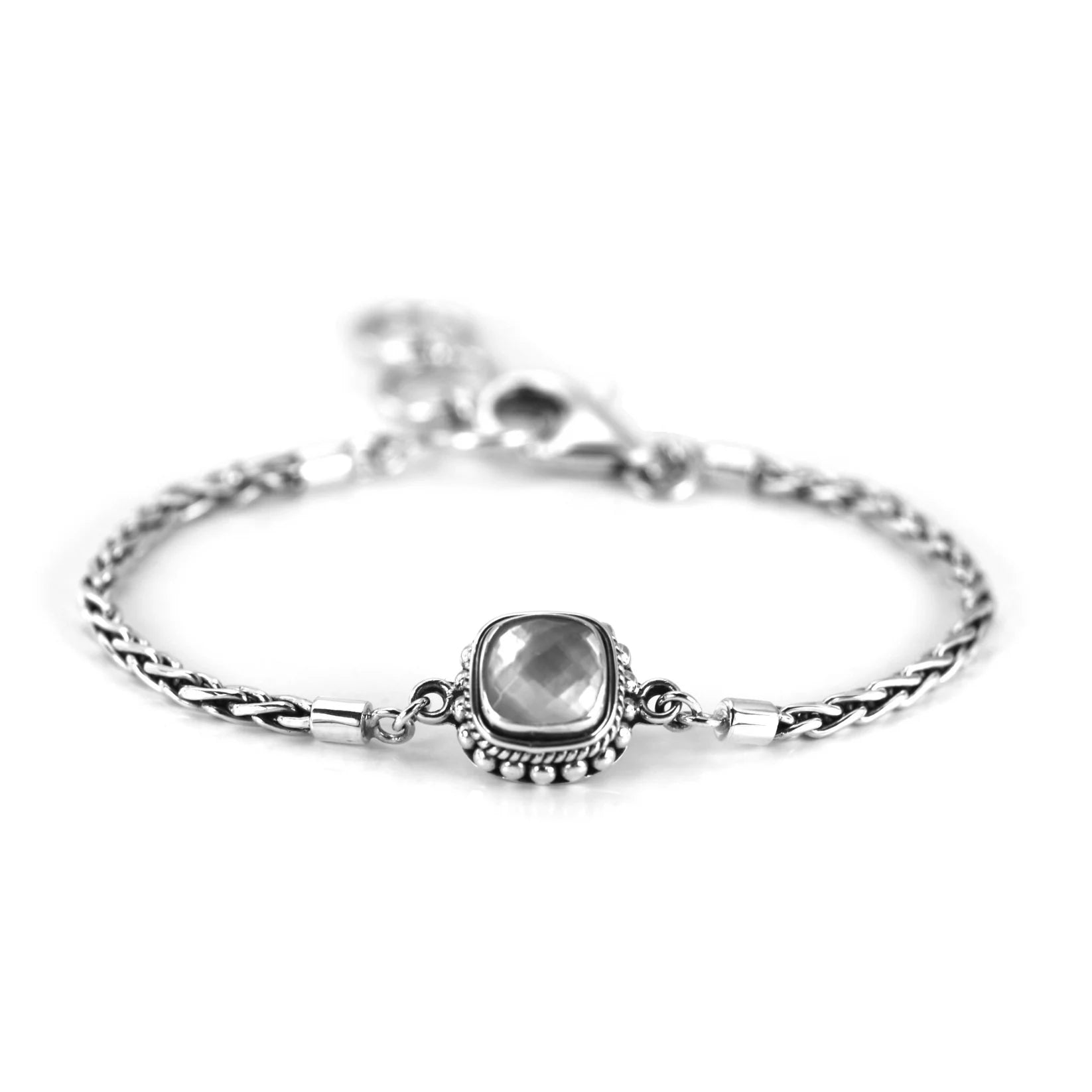 Gemstone Station Bracelet on Wheat Chain - Sterling Silver