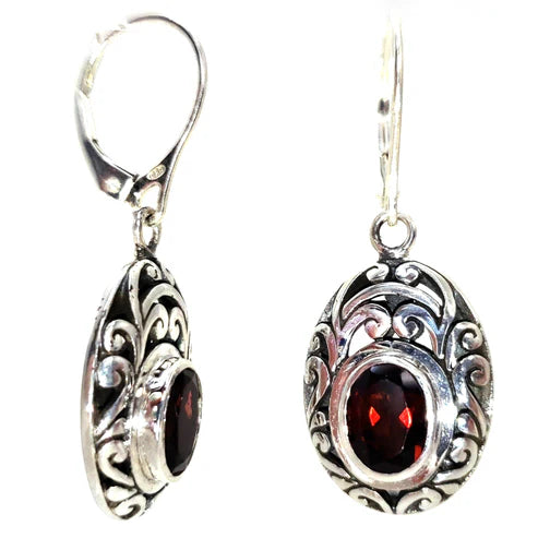 Bali Filigree Gemstone Earrings - Sterling Silver