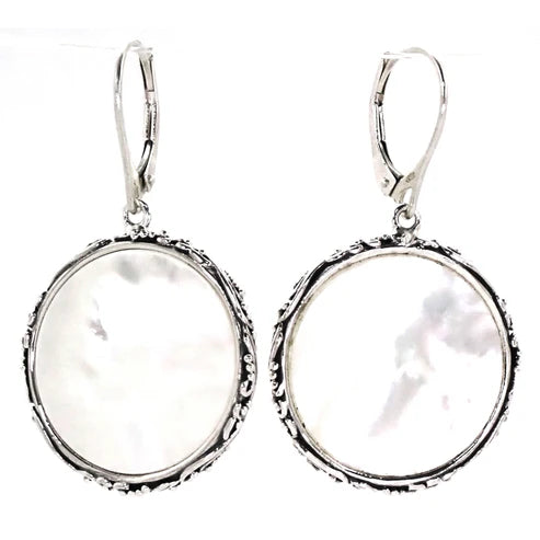 Dangle Earrings with Gemstone Disc - Sterling Silver