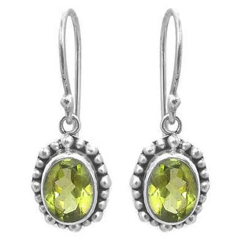 Faceted Gemstone with Beaded Halo Earrings - Sterling Silver