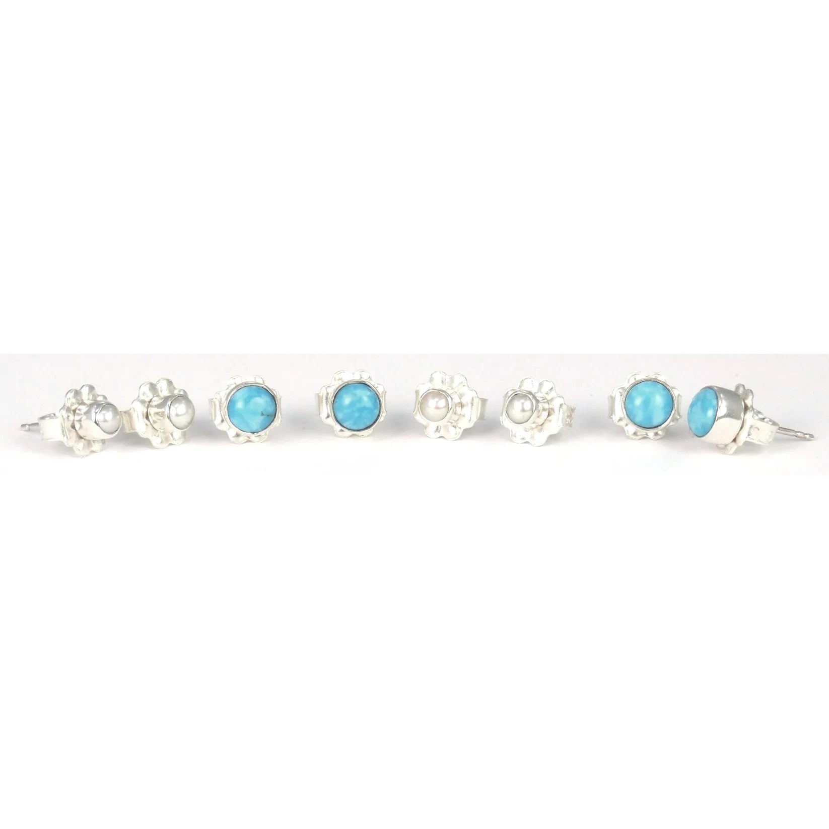 Turquoise and Pearl Earring Set - Sterling Silver