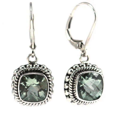 Square Gemstone Dangle Earrings - Sterling Silver