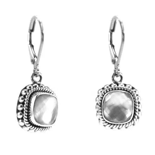 Square Gemstone Dangle Earrings - Sterling Silver