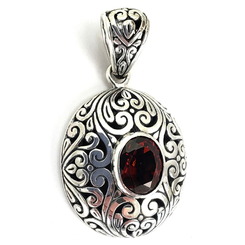 Carved Pendant with Gemstone - Sterling Silver