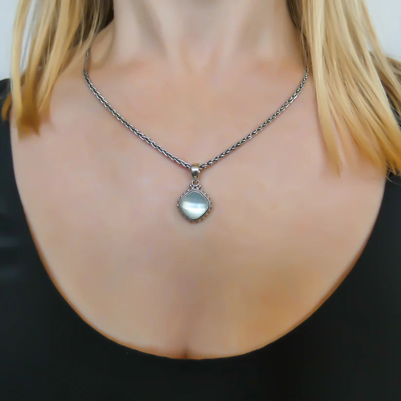 Bali Antique Checkerboard Gemstone Pendant - Sterling Silver