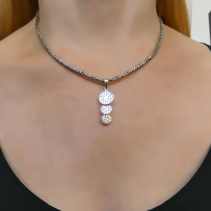 Round Triple Drop Pendant - Sterling Silver and 18k Gold Vermeil