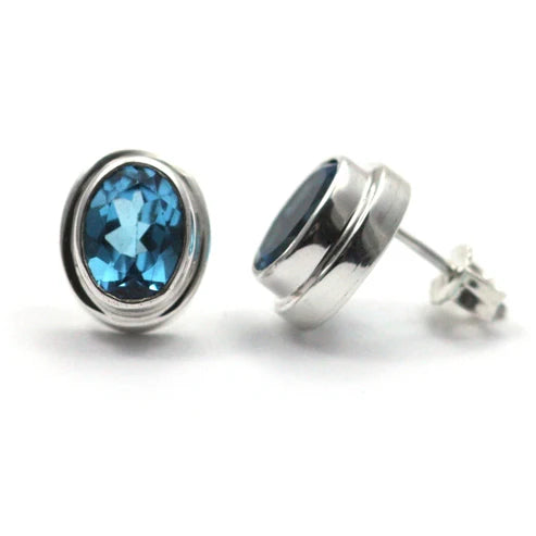 Gemstone High Polish Post Earrings - Sterling Silver