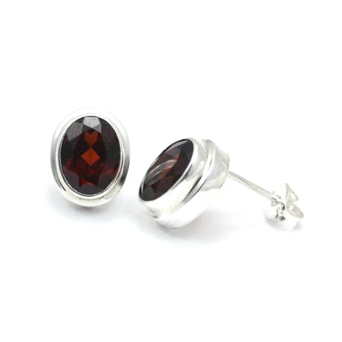 Gemstone High Polish Post Earrings - Sterling Silver