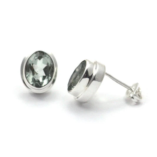 Gemstone High Polish Post Earrings - Sterling Silver