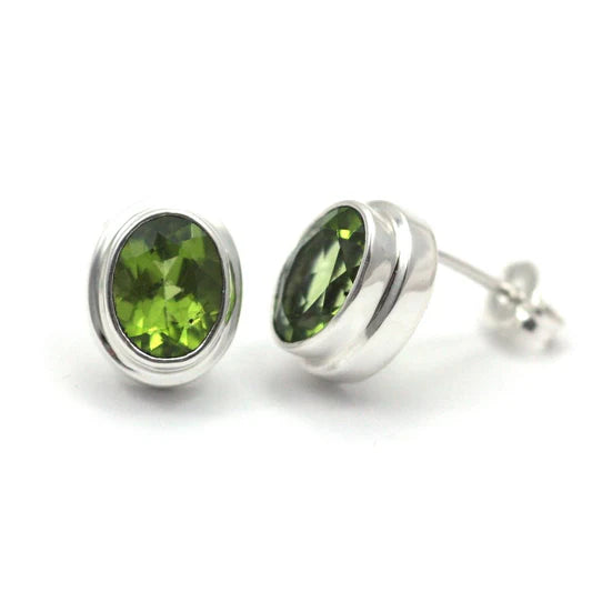 Gemstone High Polish Post Earrings - Sterling Silver