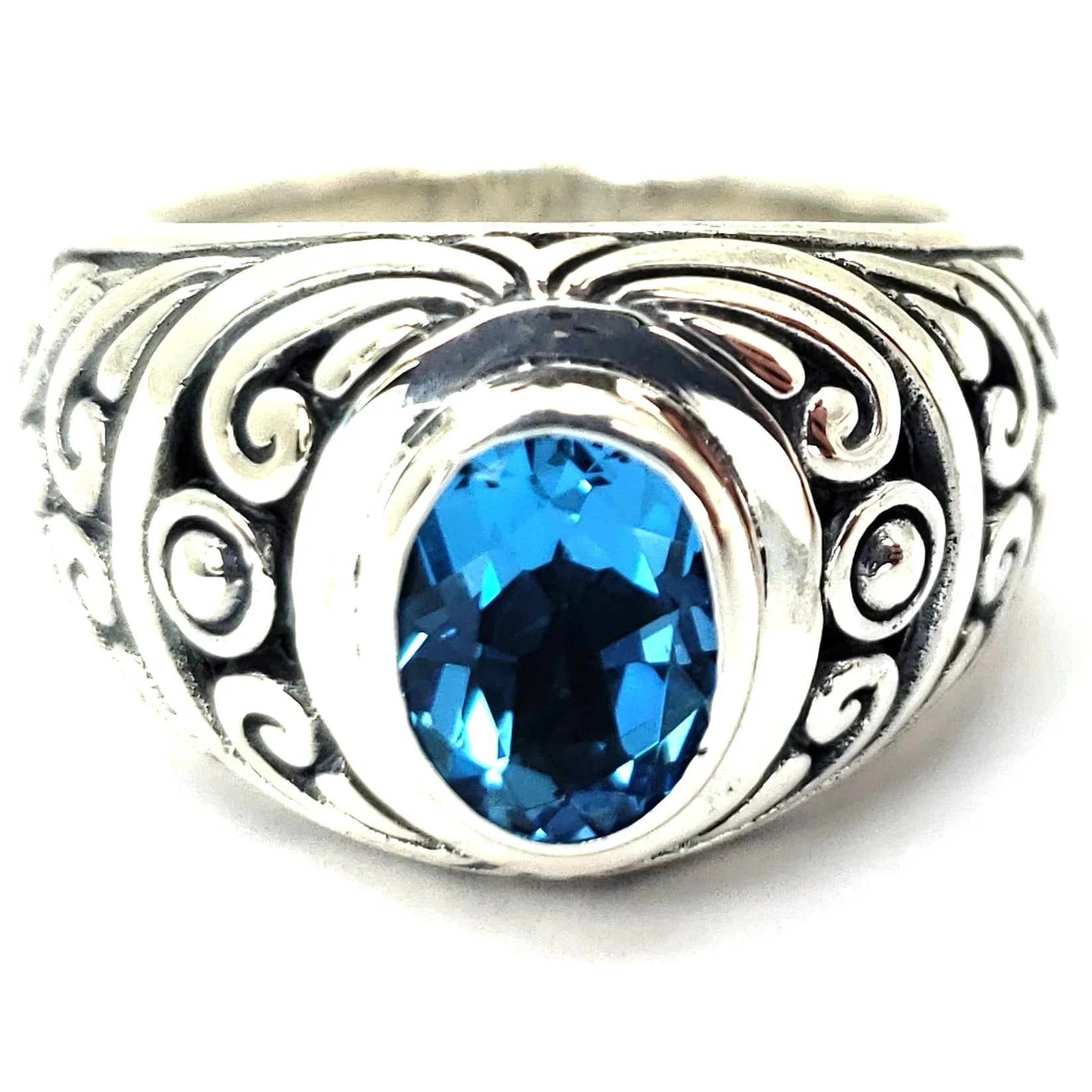 Carved Bali Gemstone Ring - Sterling Silver