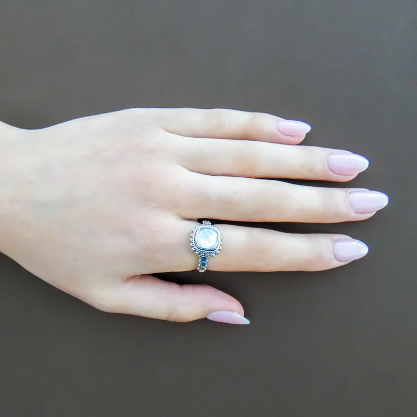 Gemstone Ring with Beaded and Rope Adornment - Sterling Silver