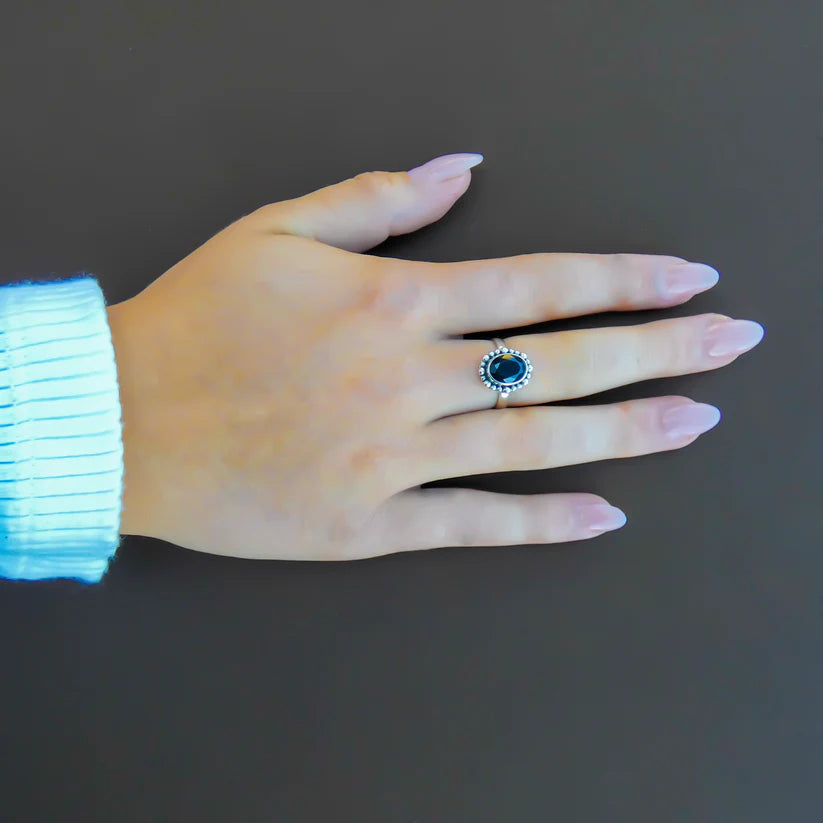 Adjustable Ring with Black Onyx - Sterling Silver