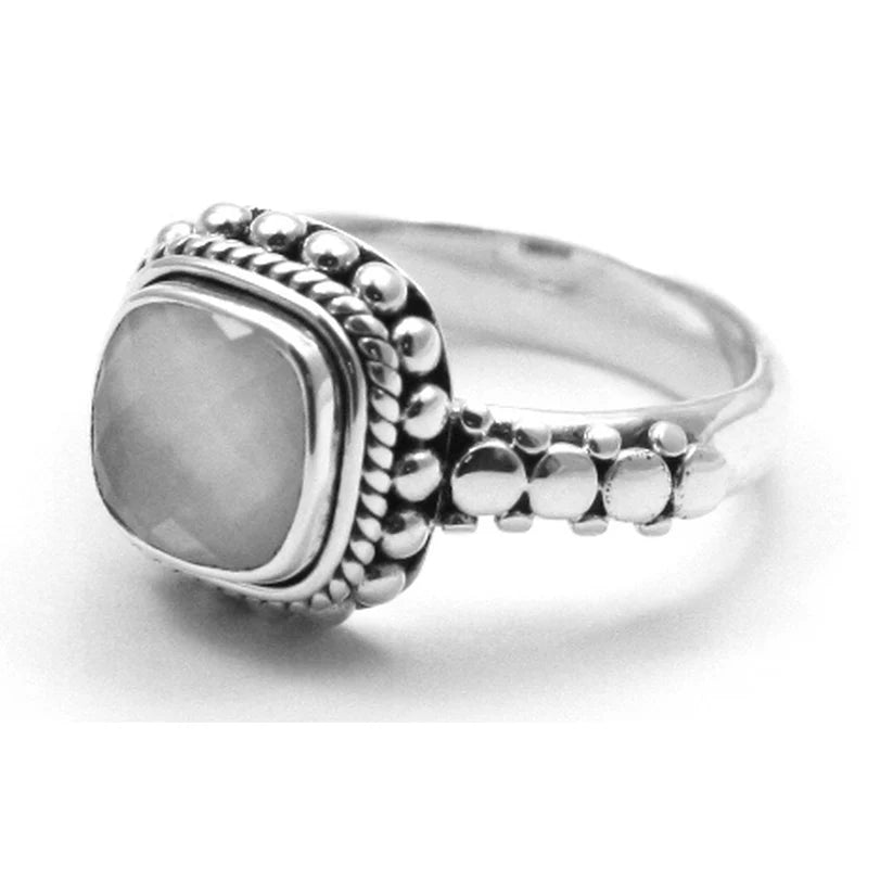Gemstone Ring with Beaded and Rope Adornment - Sterling Silver