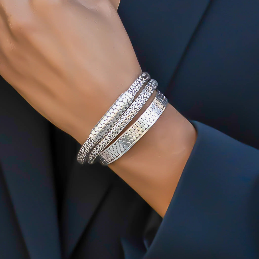 Three Row Cuff Bracelet - Sterling Silver or 18k Gold Vermeil