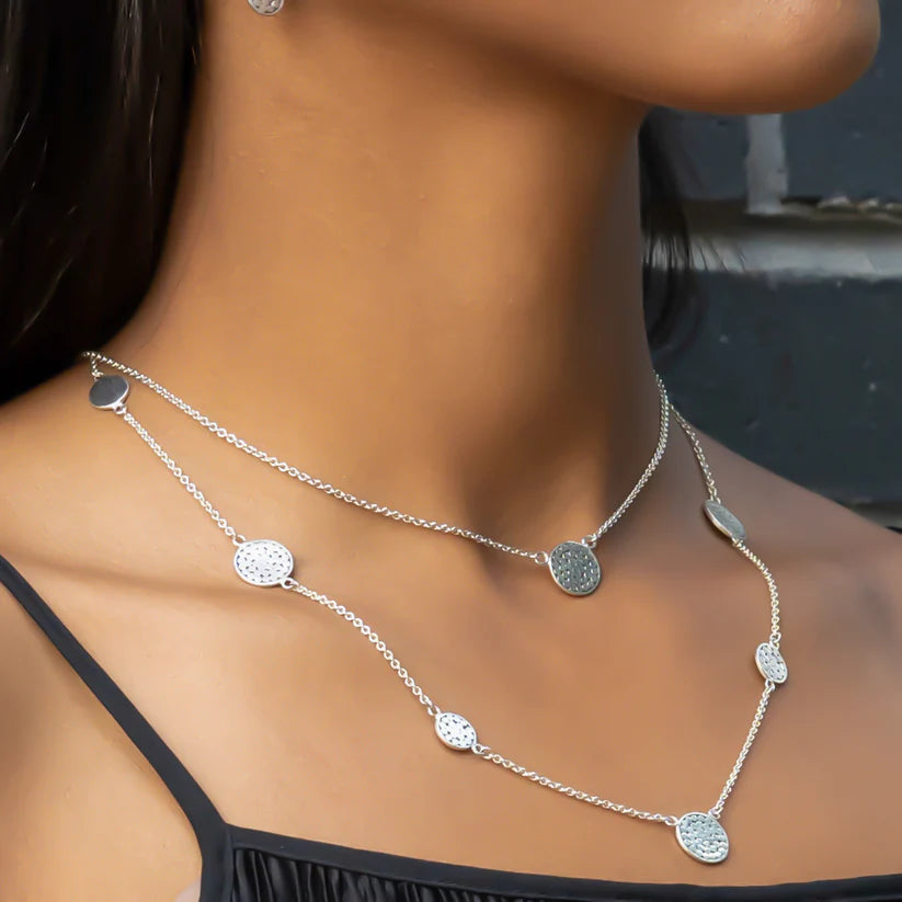 Single Disc Station Necklace - Sterling Silver