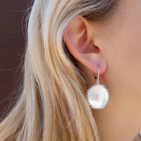 Dangle Earrings with Gemstone Disc - Sterling Silver