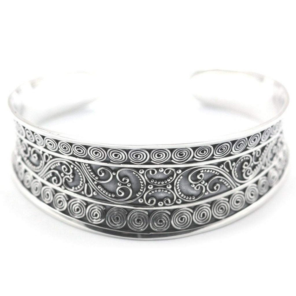 Classic Bali Ornate Cuff Bracelet - Sterling Silver