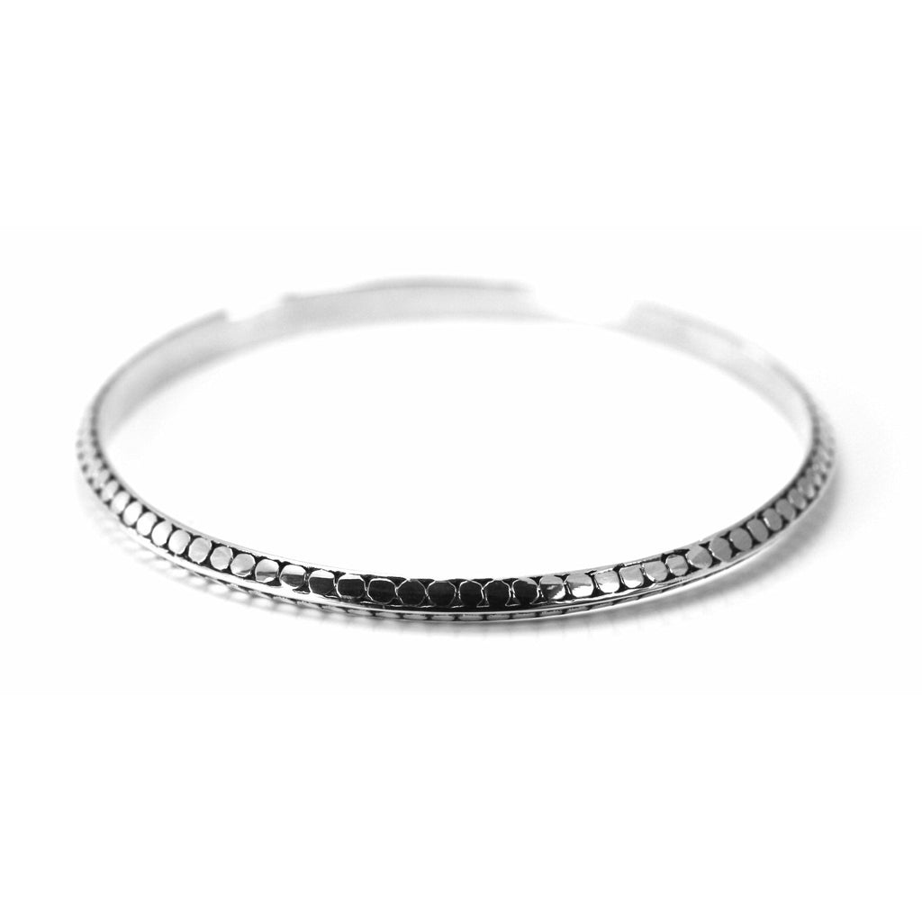 Two Row Solid Bangle Bracelet with Triangular Profile - Sterling Silver