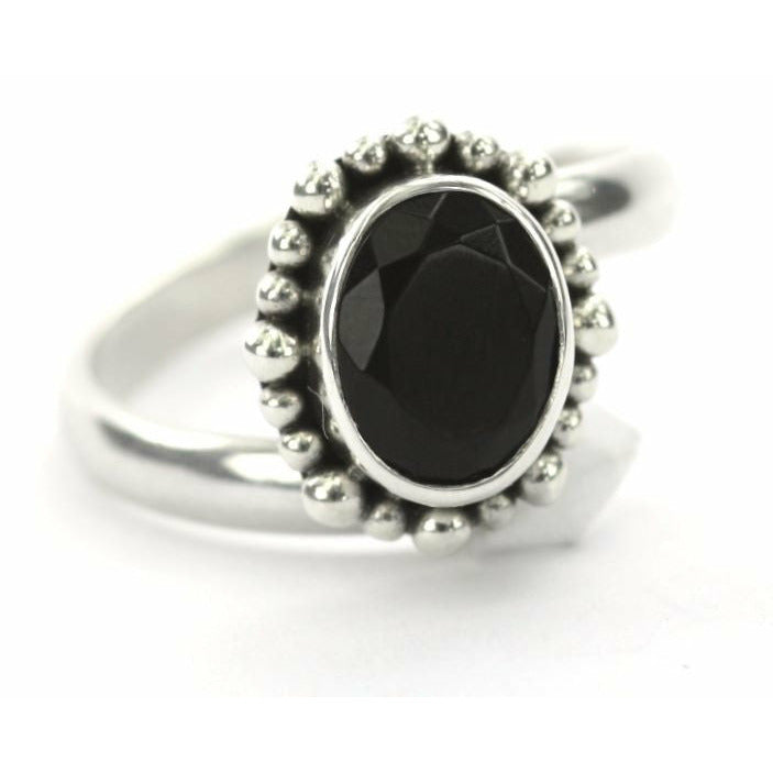 Adjustable Ring with Black Onyx - Sterling Silver