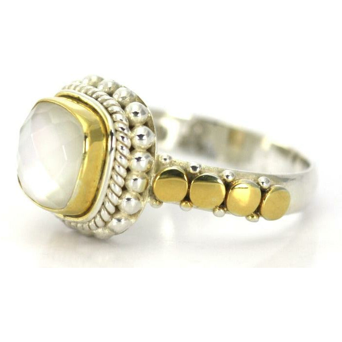 Two-Tone Ring with a Mother of Pearl Doublet - Sterling Silver and 18k Gold Vermeil