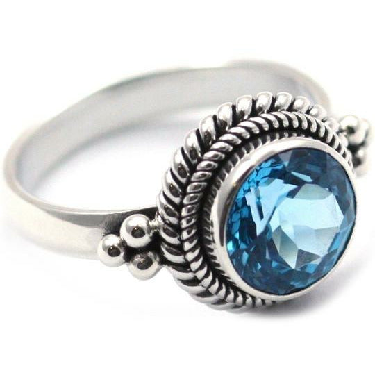 Round Swiss Blue Topaz Ring - Sterling Silver