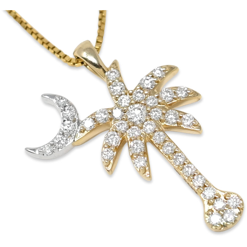 Two-Tone Diamond Palm Tree Pendant - 14k Yellow Gold