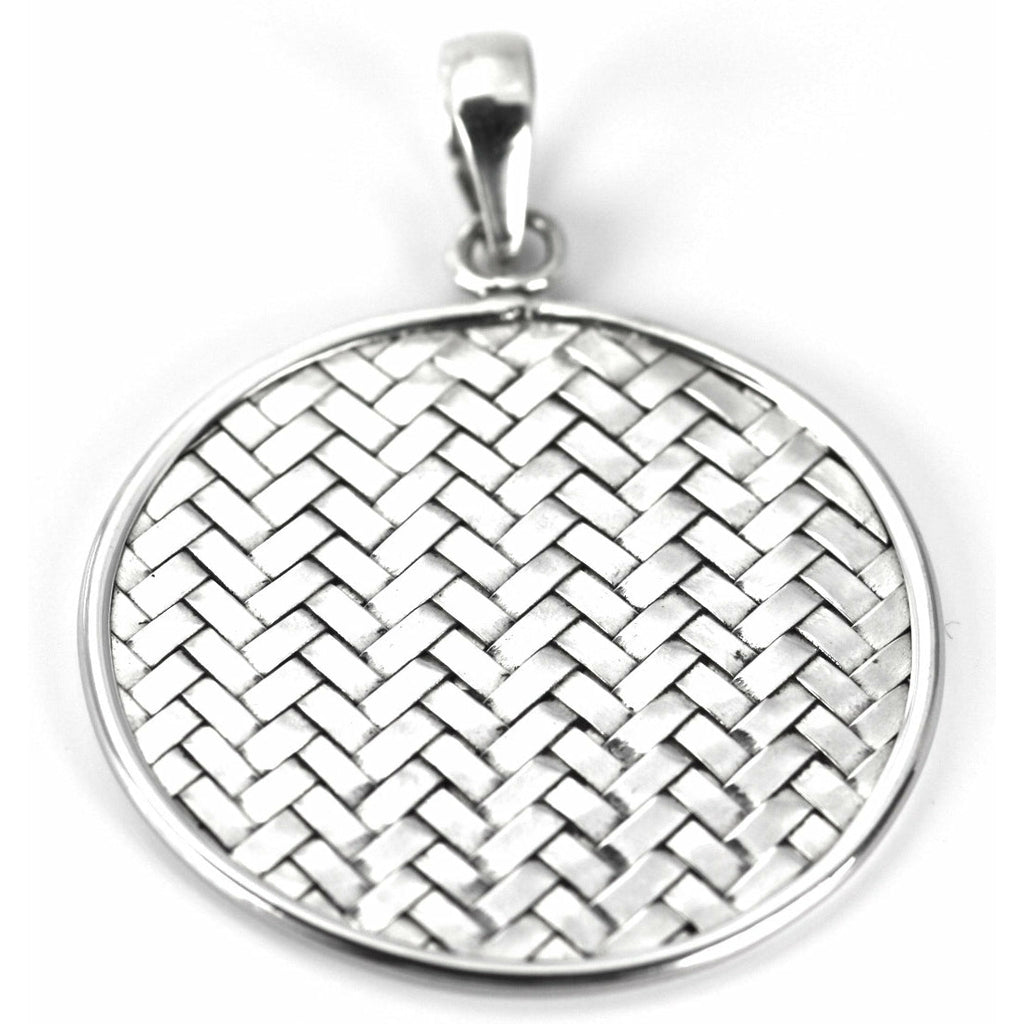 Bali Woven Disc Pendant - Sterling Silver