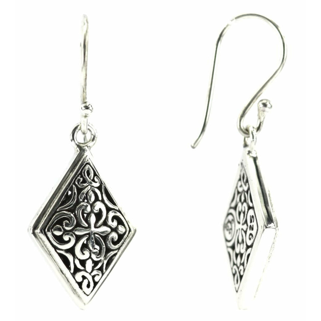 Diamond Shaped Filigree Earrings - Sterling Silver