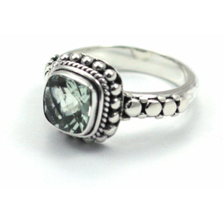 Green Amethyst Ring - Sterling Silver