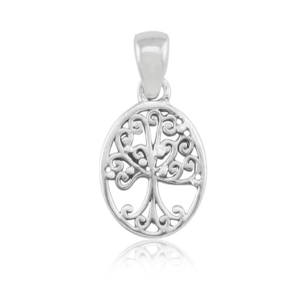 Oval Oak Tree Pendant - Sterling Silver