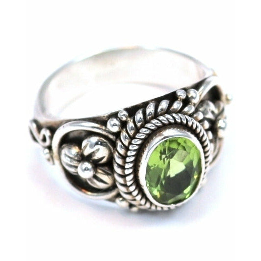Floral Accented Peridot Ring