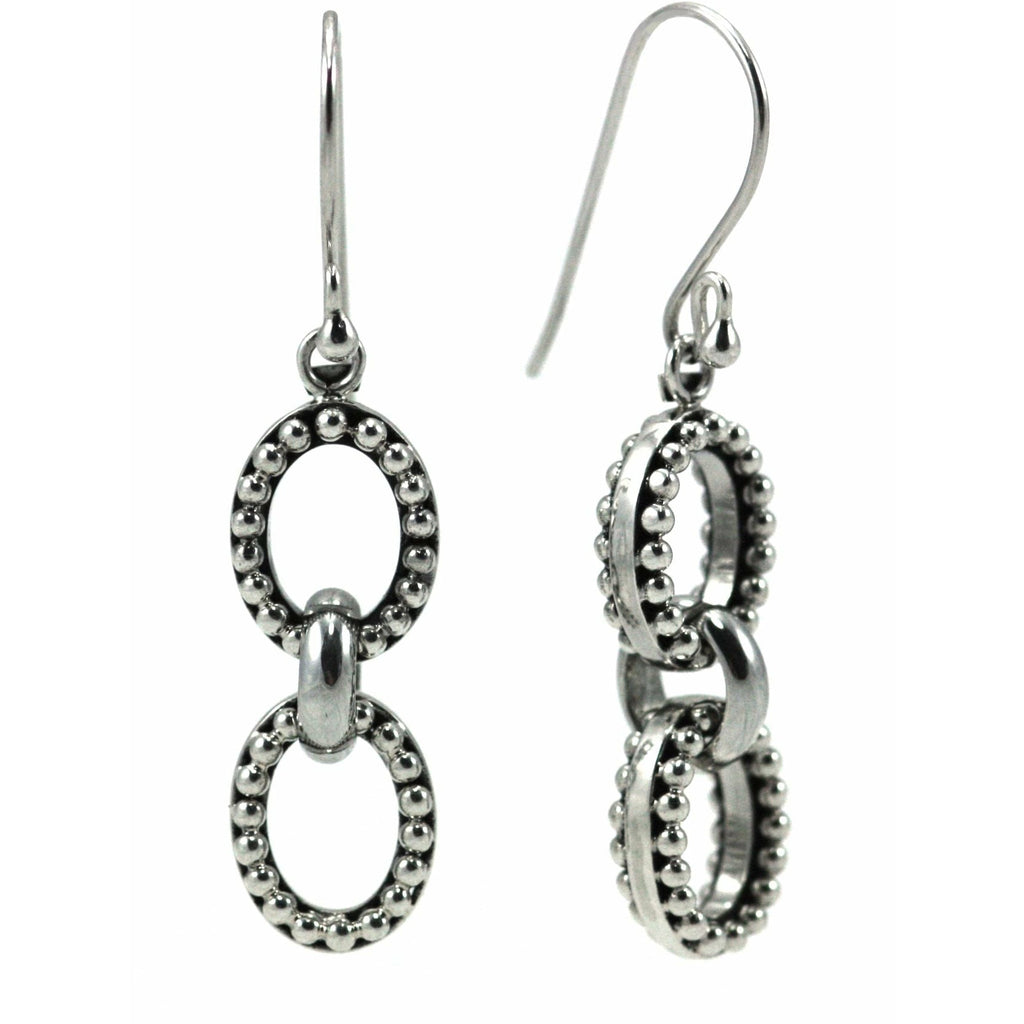 Beaded Oval Link Bali Earrings - Sterling Silver