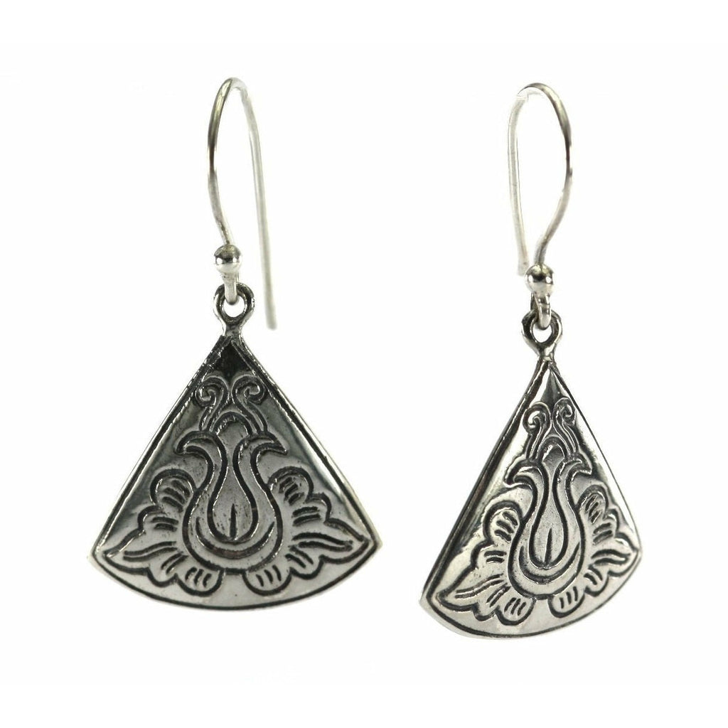 Carved Fan Earrings - Sterling Silver