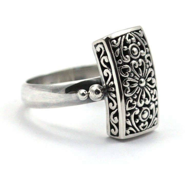 Rectangular Ring with Floral Design
