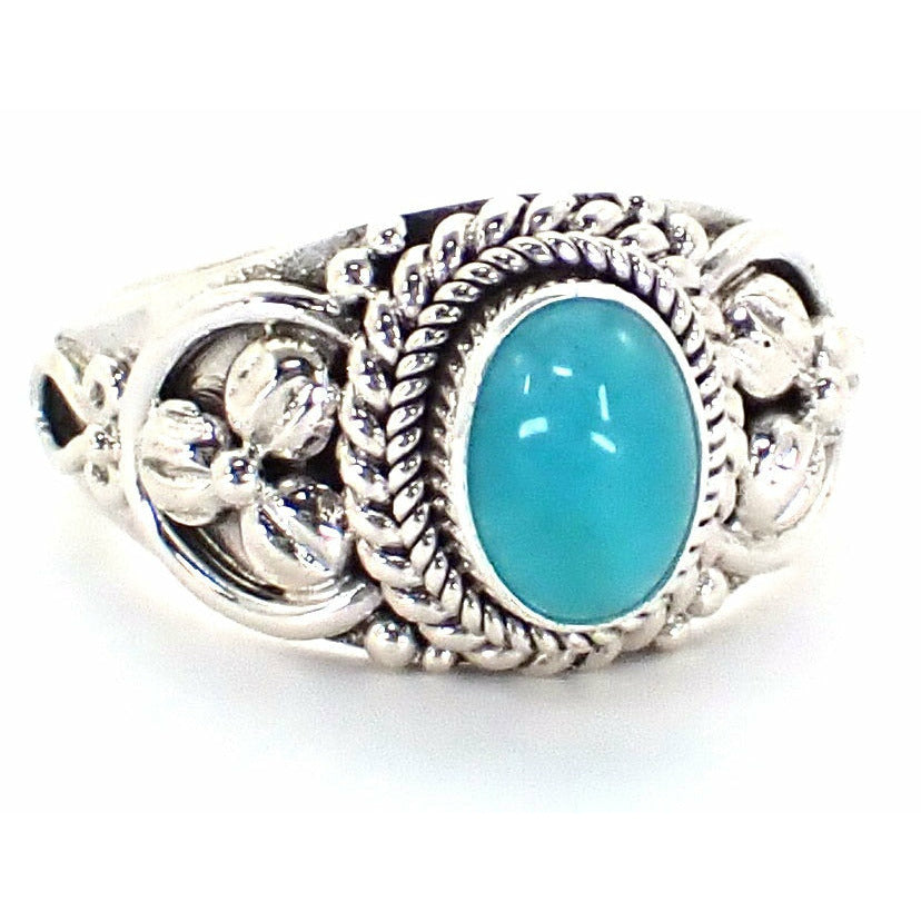 Sterling Silver Ring with Ocean Blue Amazonite - Sterling Silver