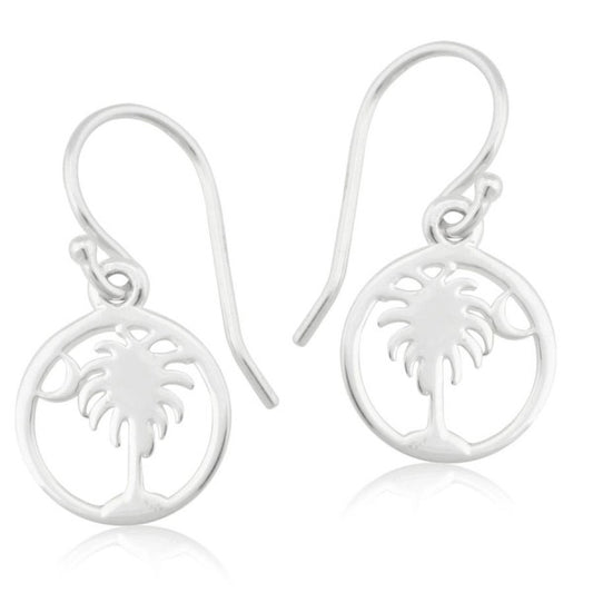 Round Palmetto Tree and Moon Earrings