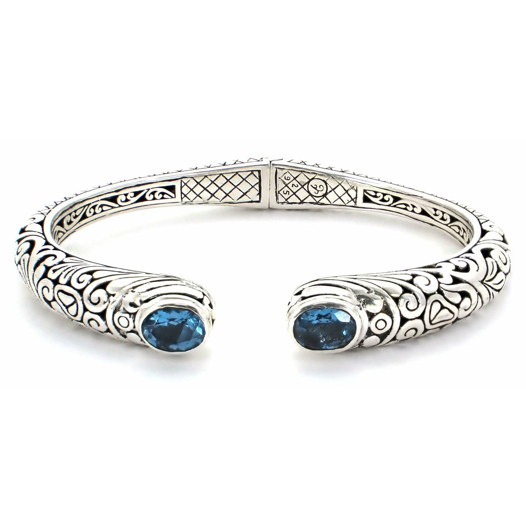 Swiss Blue Topaz Spring Hinged Bracelet - Sterling Silver