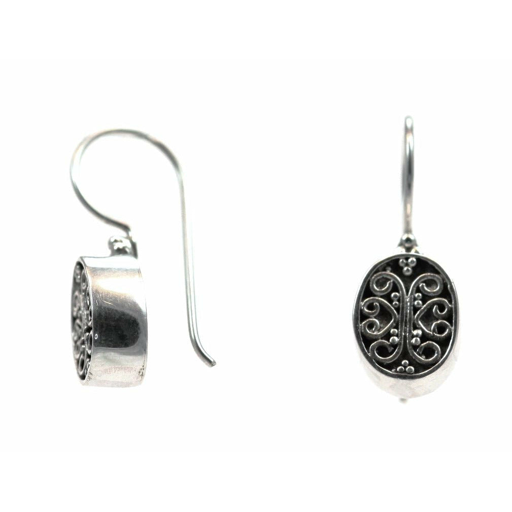Hand Filigreed Oval Bali Earrings - Sterling Silver