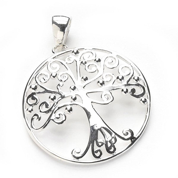 Round Oak Tree Pendant - Sterling Silver
